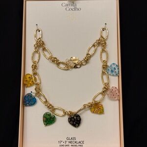 NWT Camila Coelho Colorful Class Heart Charm Gold Necklace Brand New